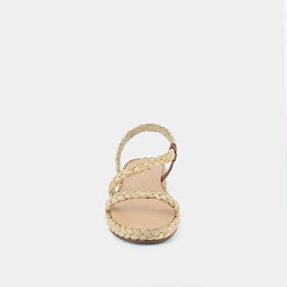 Asymmetrical strappy sandals in beige raffia