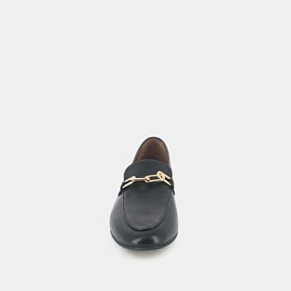 Moccasins with gold details in black leather