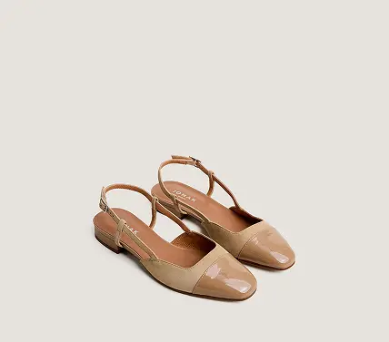 Na.e ナエ　パンプス　Urban Slingback Flats_Brown Slingback ballet flats in camel patent leather and suede | DHAPOU