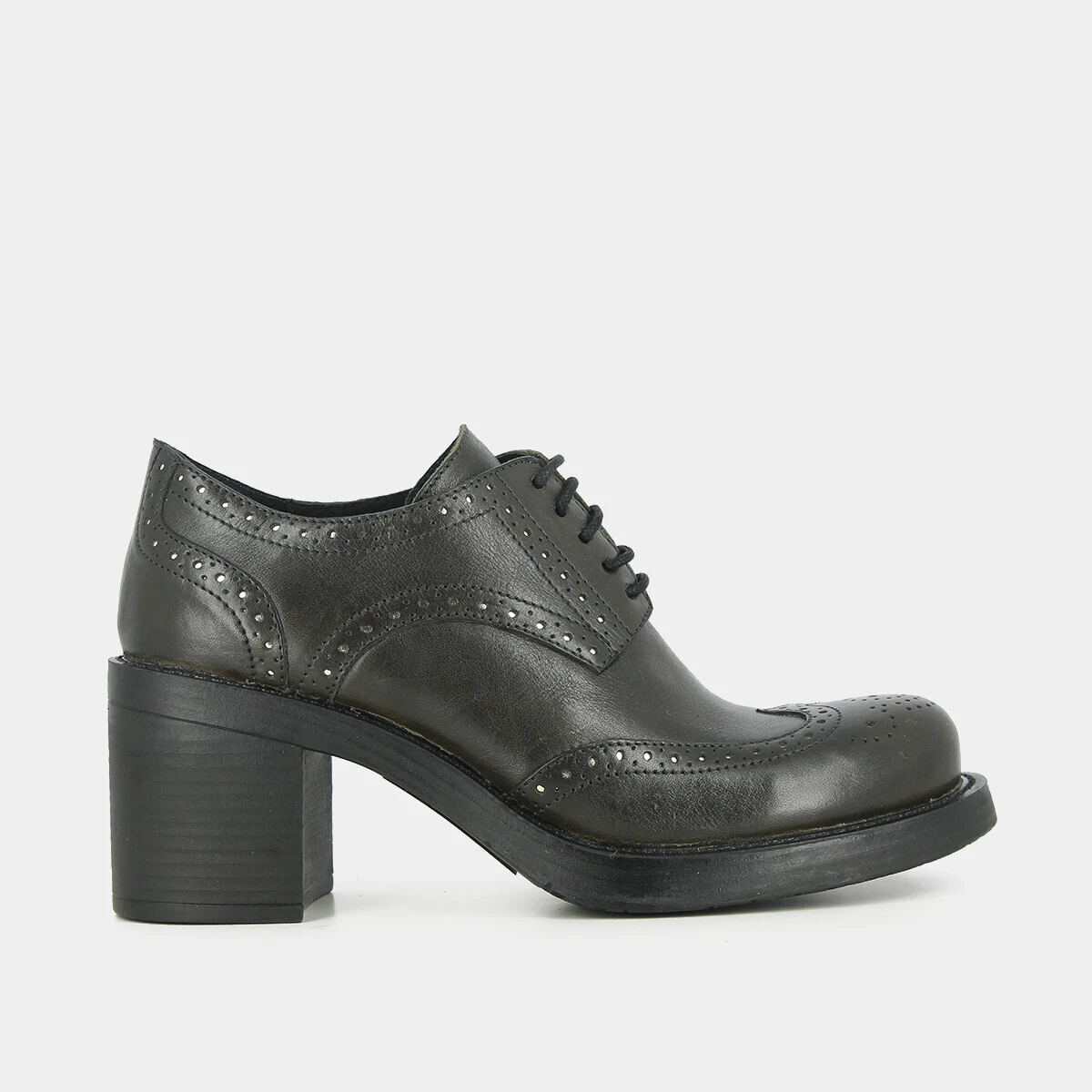 High-heeled khaki leather derbies | ERIKA