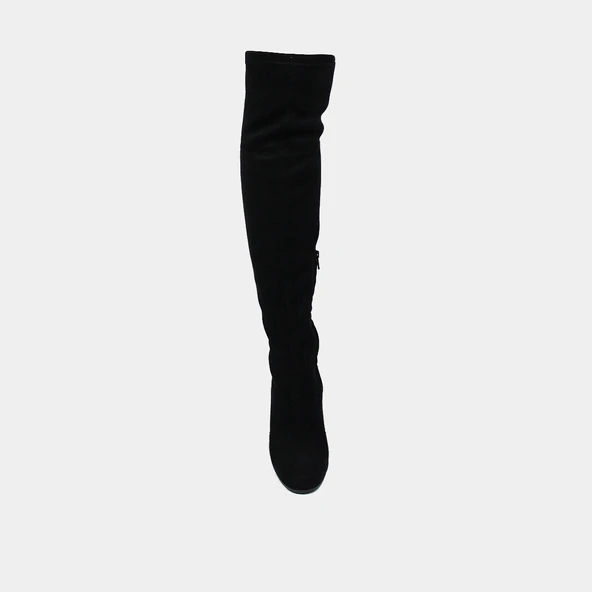 Heeled thigh boots in black stretch velvet | MILO