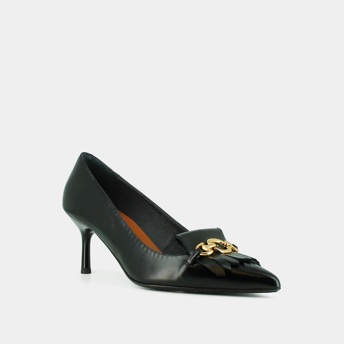 Pumps with gold bits in black leather | DELBA