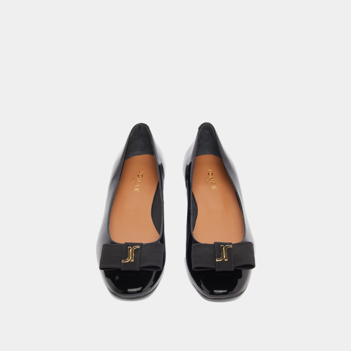 Ballet flats with bow and monogram in black patent | DAMIA