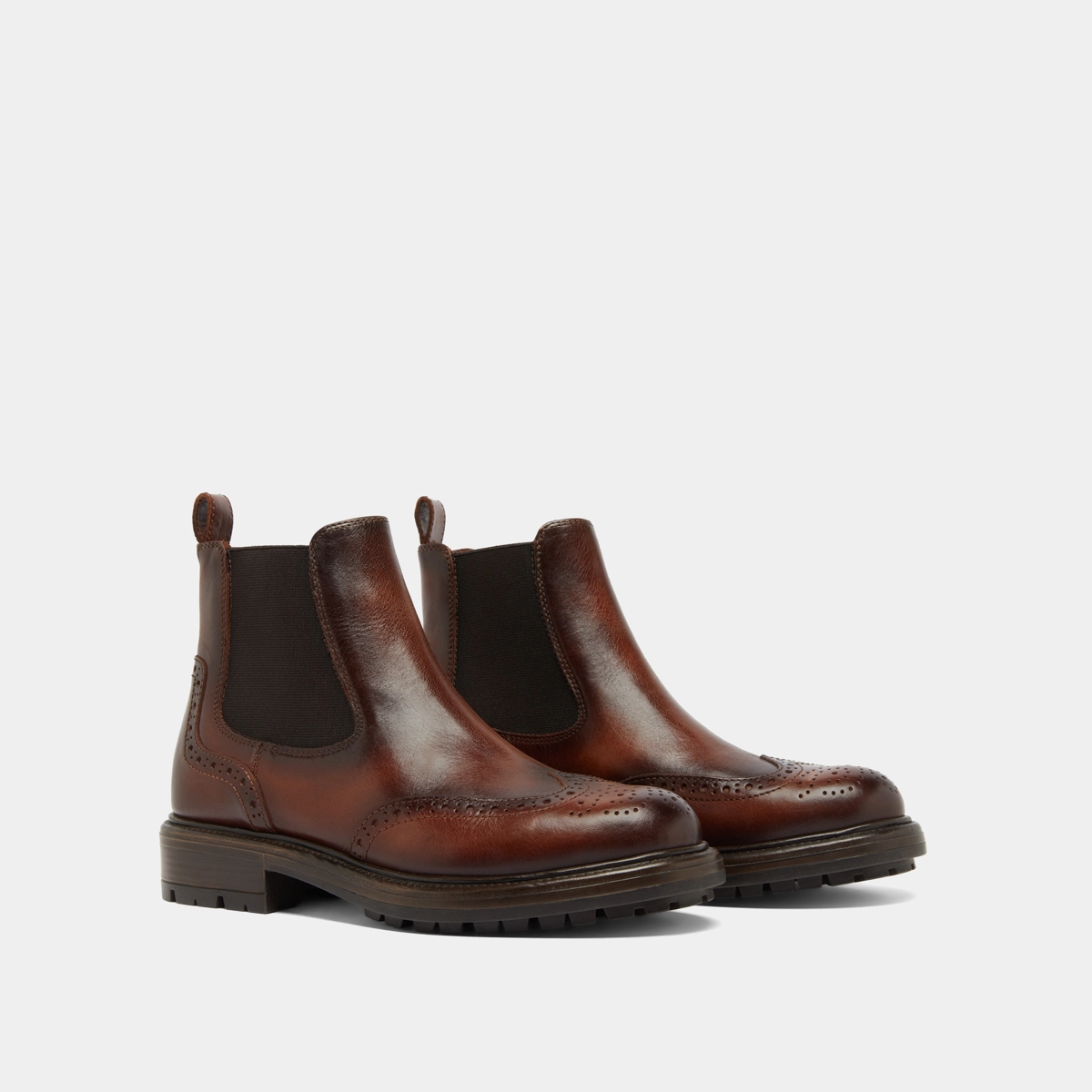 Lowboots with notched soles in cognac patinated leather | CELIA