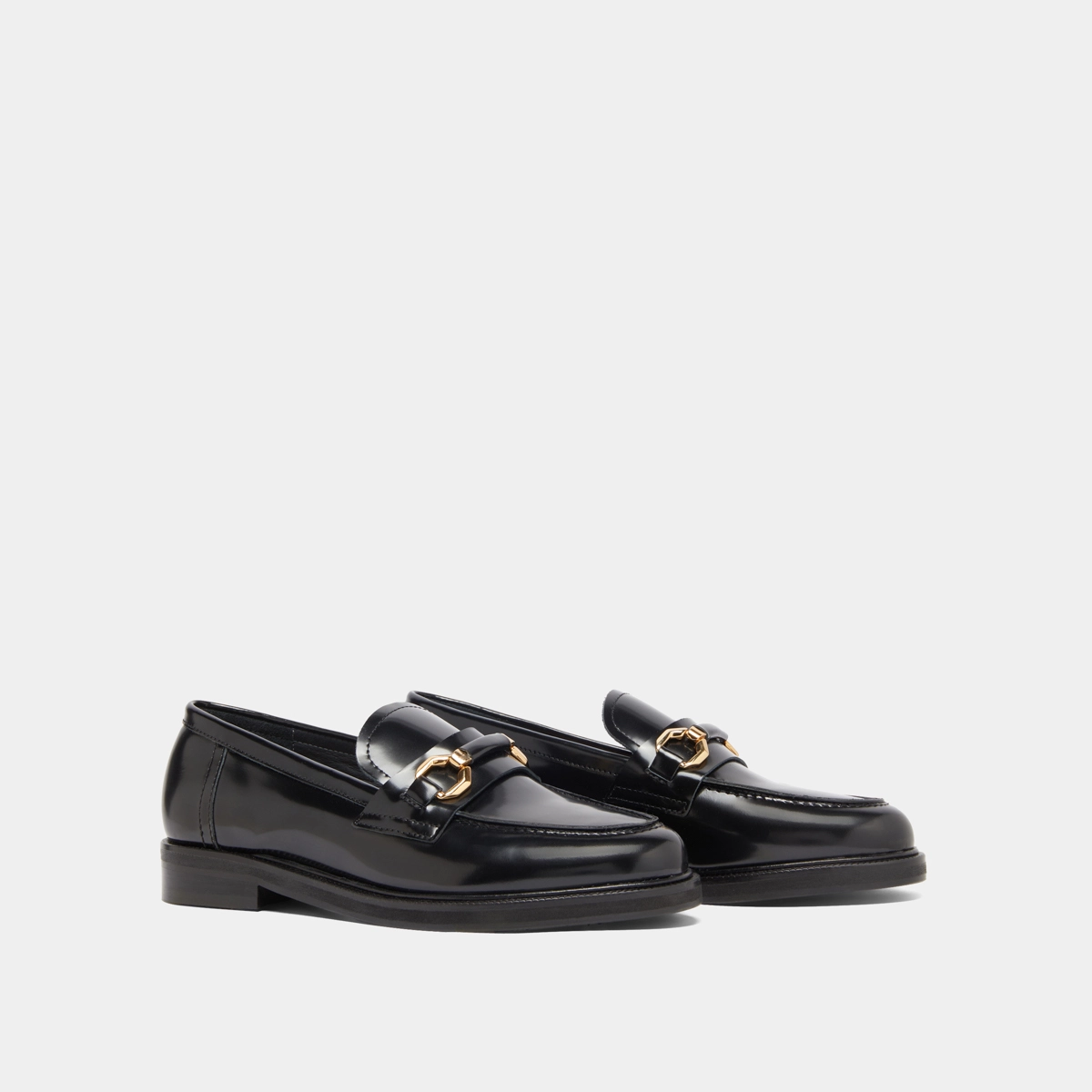 Loafers with gold bits in black glazed leather | DROP