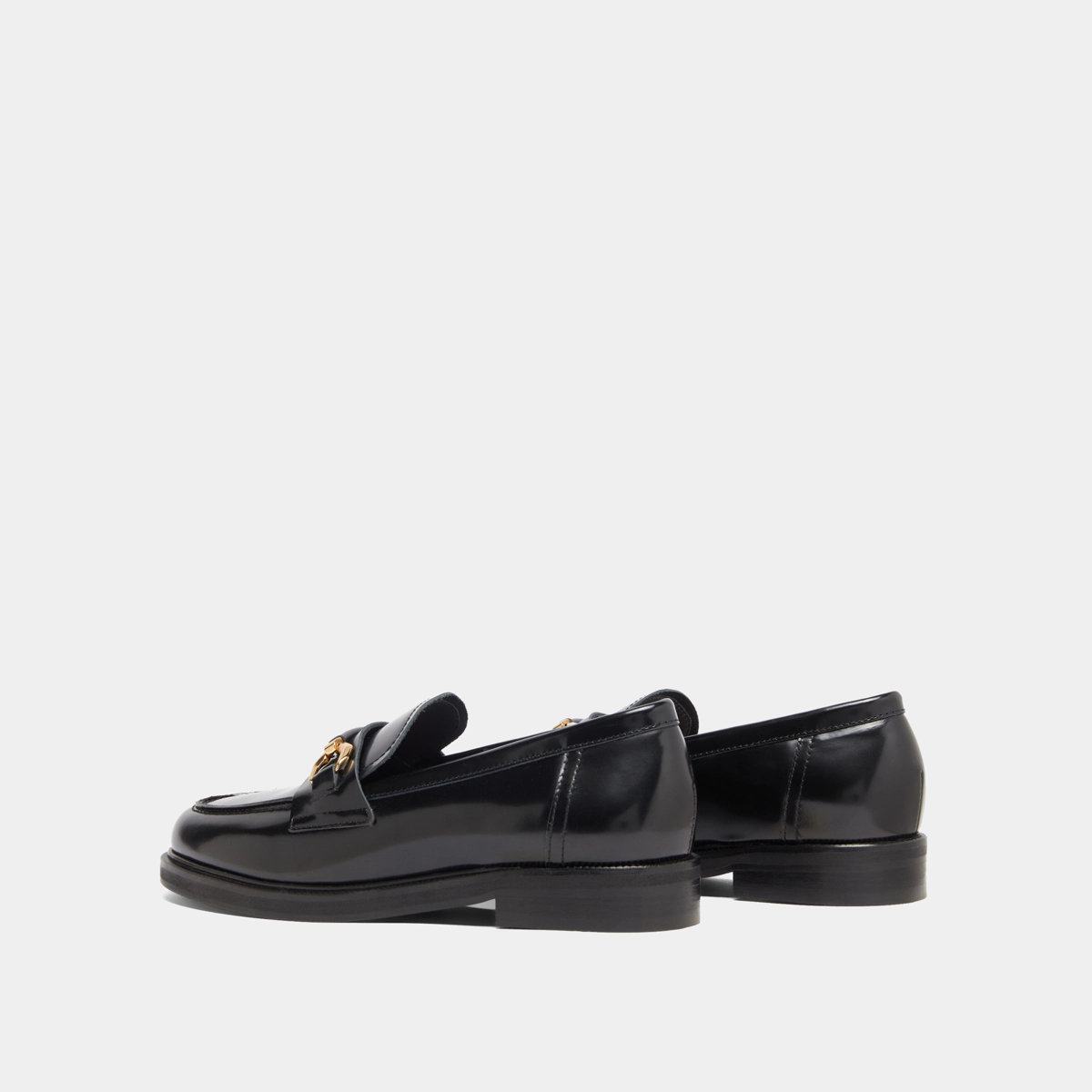 Loafers with gold bits in black glazed leather | DROP