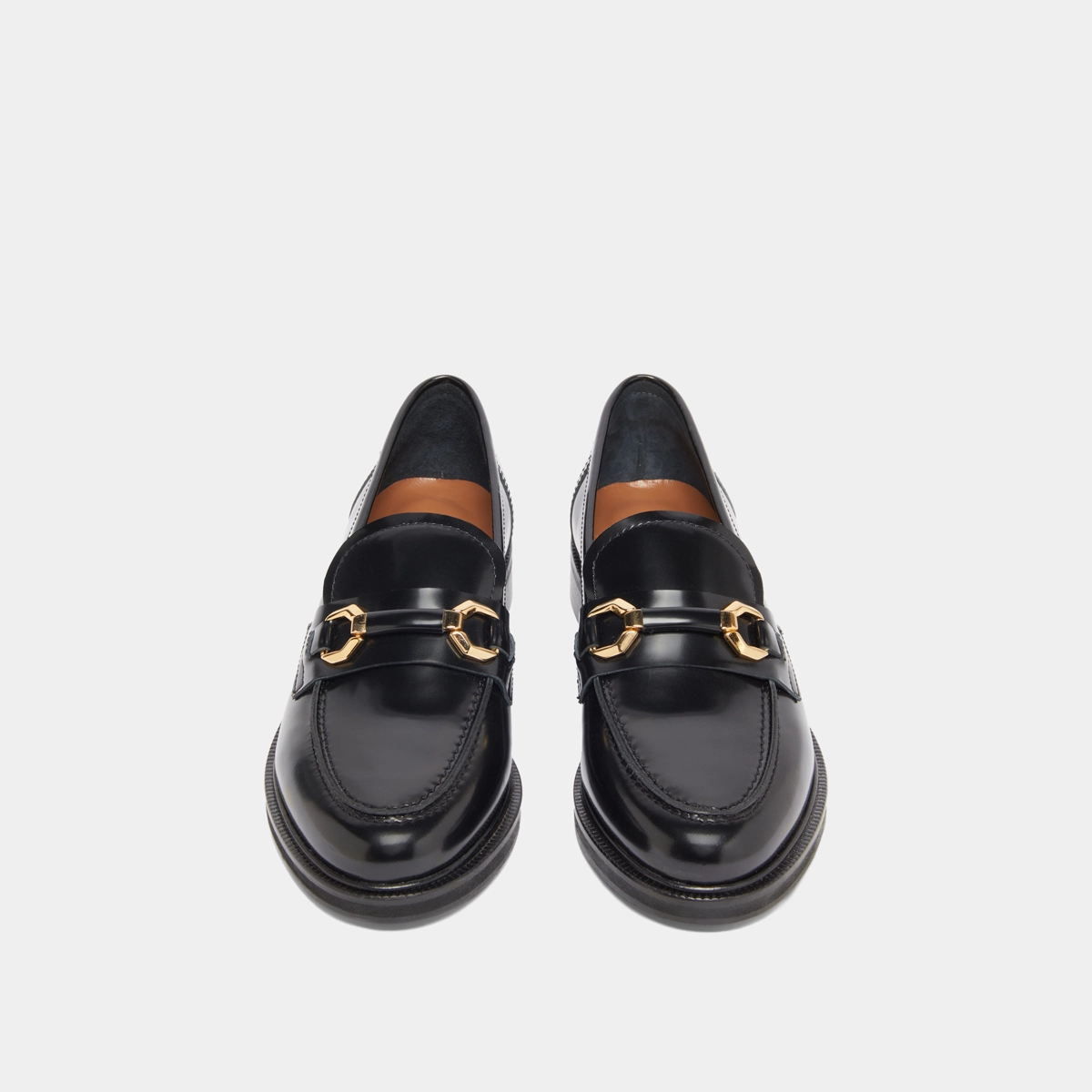 Loafers with gold bits in black glazed leather | DROP