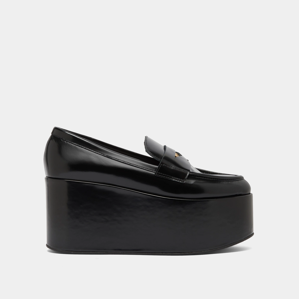 Platform loafers in black glazed leather | DOPO