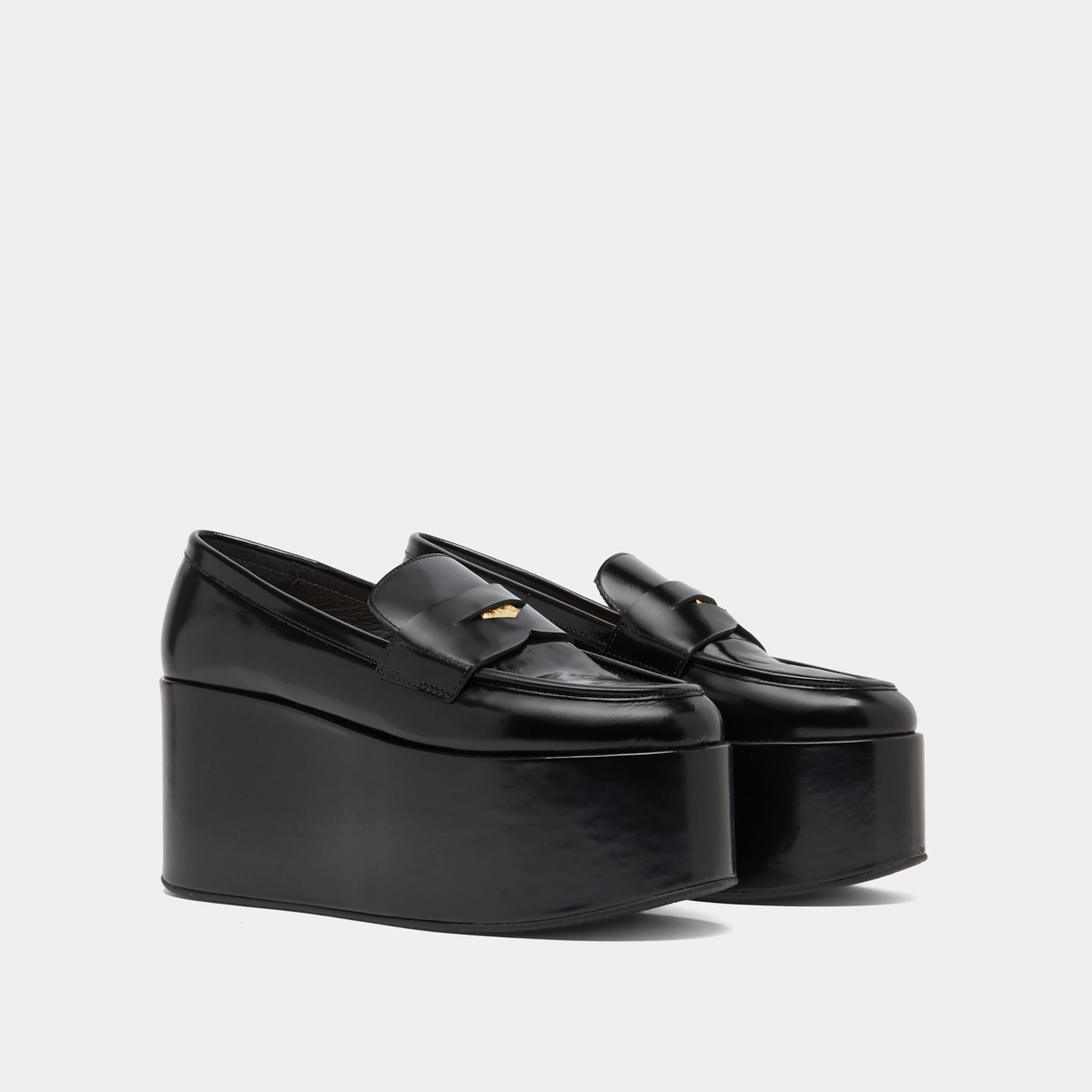 Platform loafers in black glazed leather | DOPO