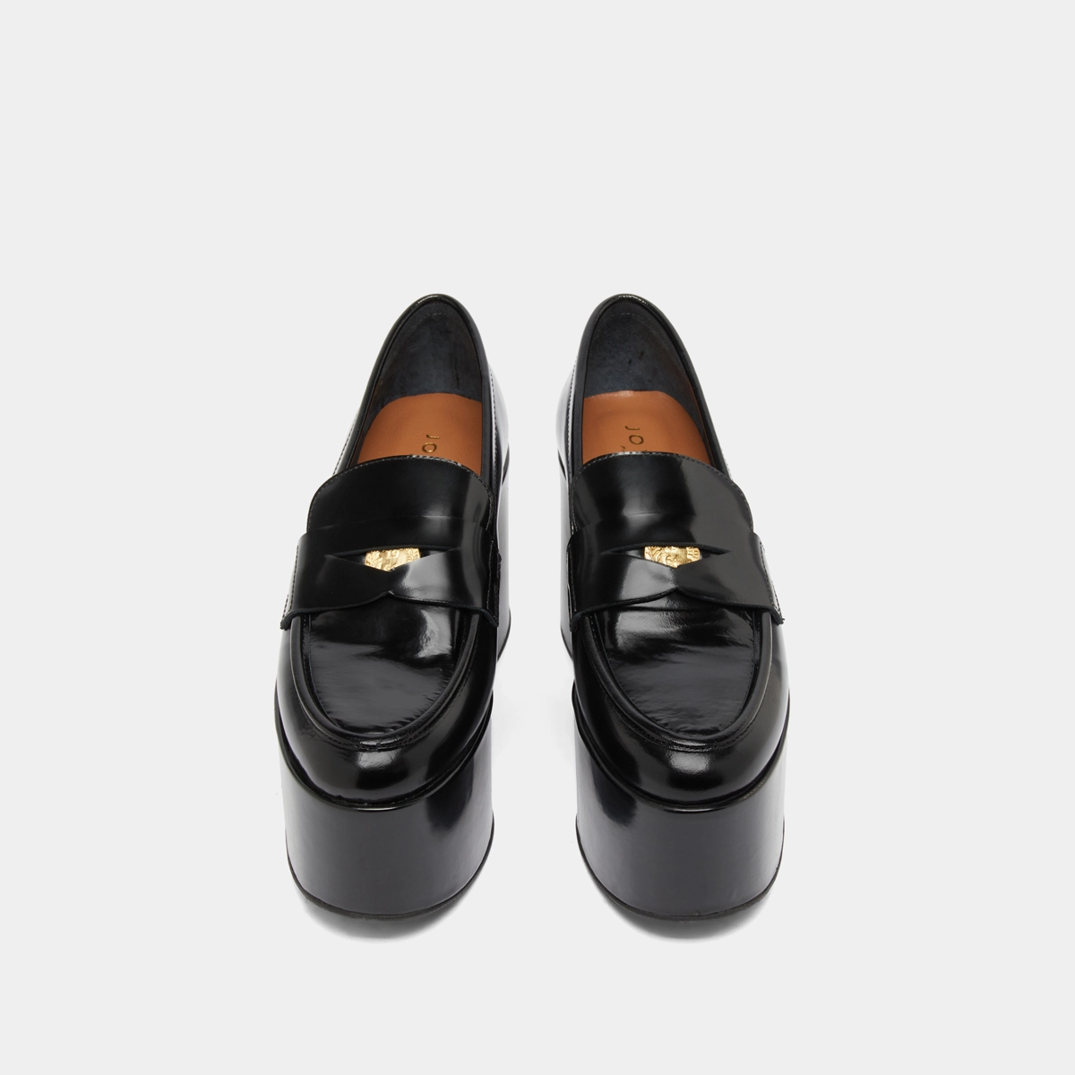 Platform loafers in black glazed leather | DOPO