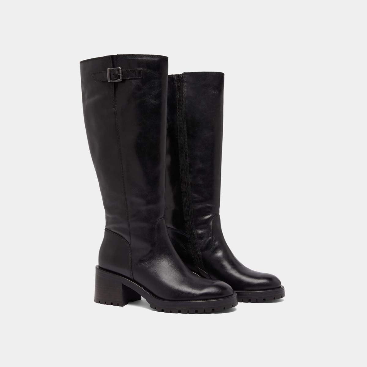 Boots with notched soles in black leather | CECILIEN