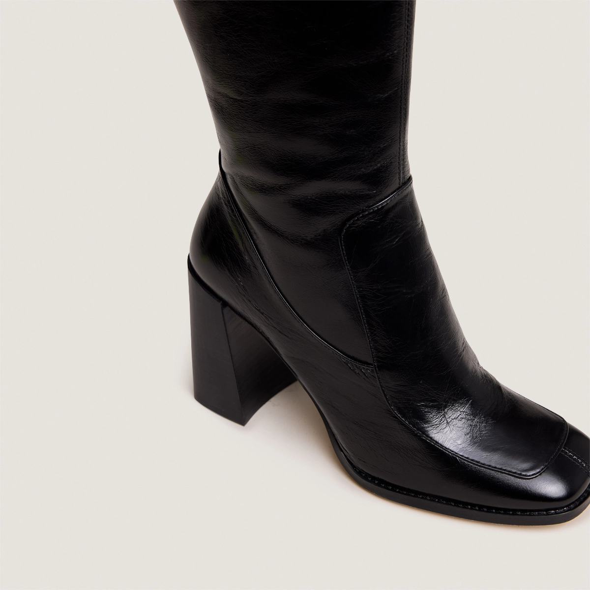 Square-toe high boots in black distressed leather calf size M | VAUBANE