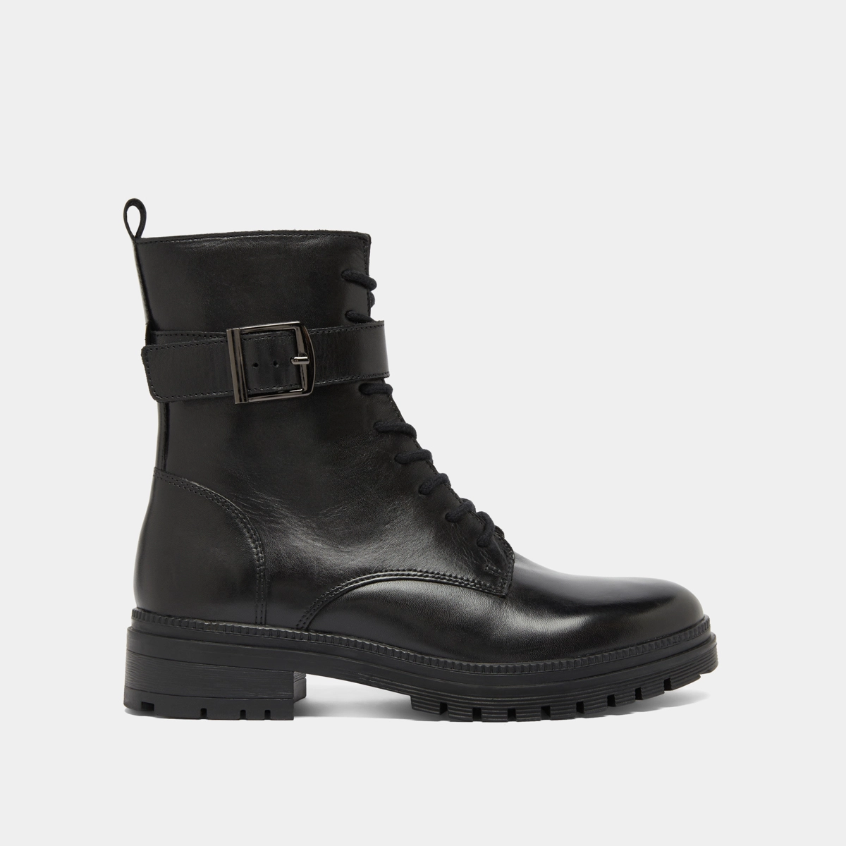 Lace-up ankle boots with notched soles in black leather | GIPSY