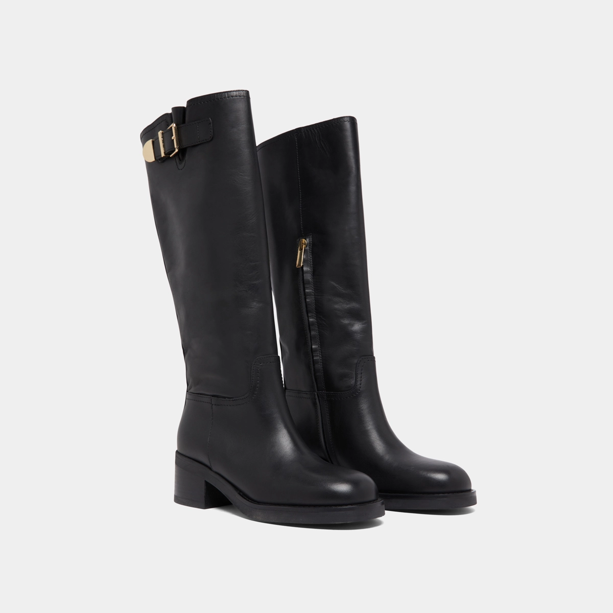 High boots with buckles in black leather | IRENA