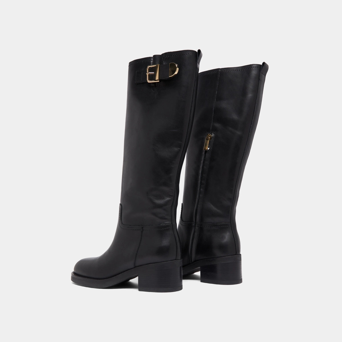 High boots with buckles in black leather | IRENA