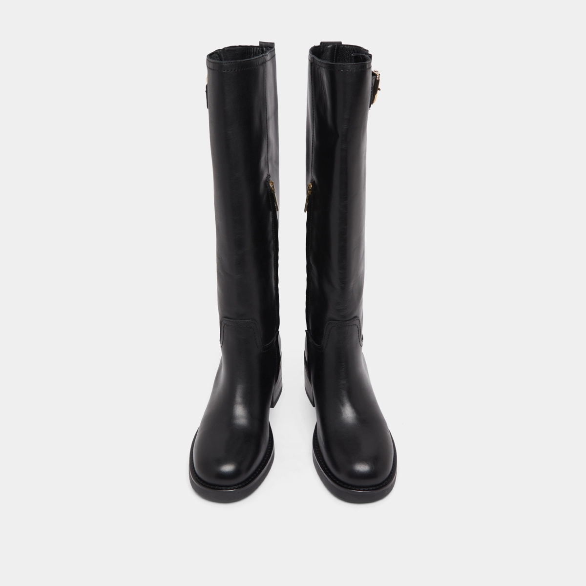 High boots with buckles in black leather | IRENA