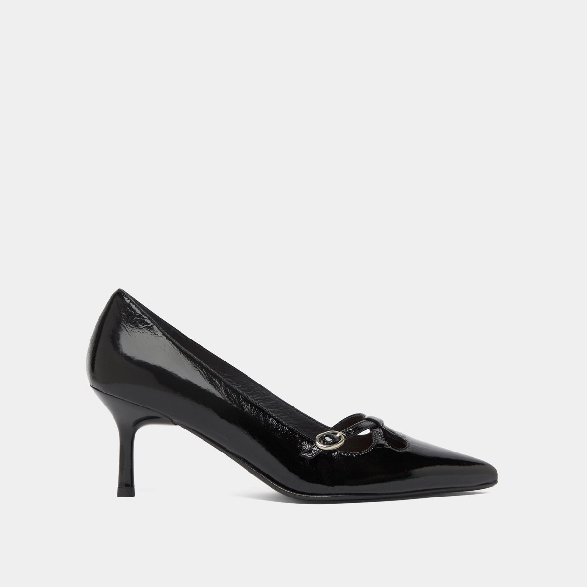 Cross-strap pumps in black shiny leather | DOUCHKA