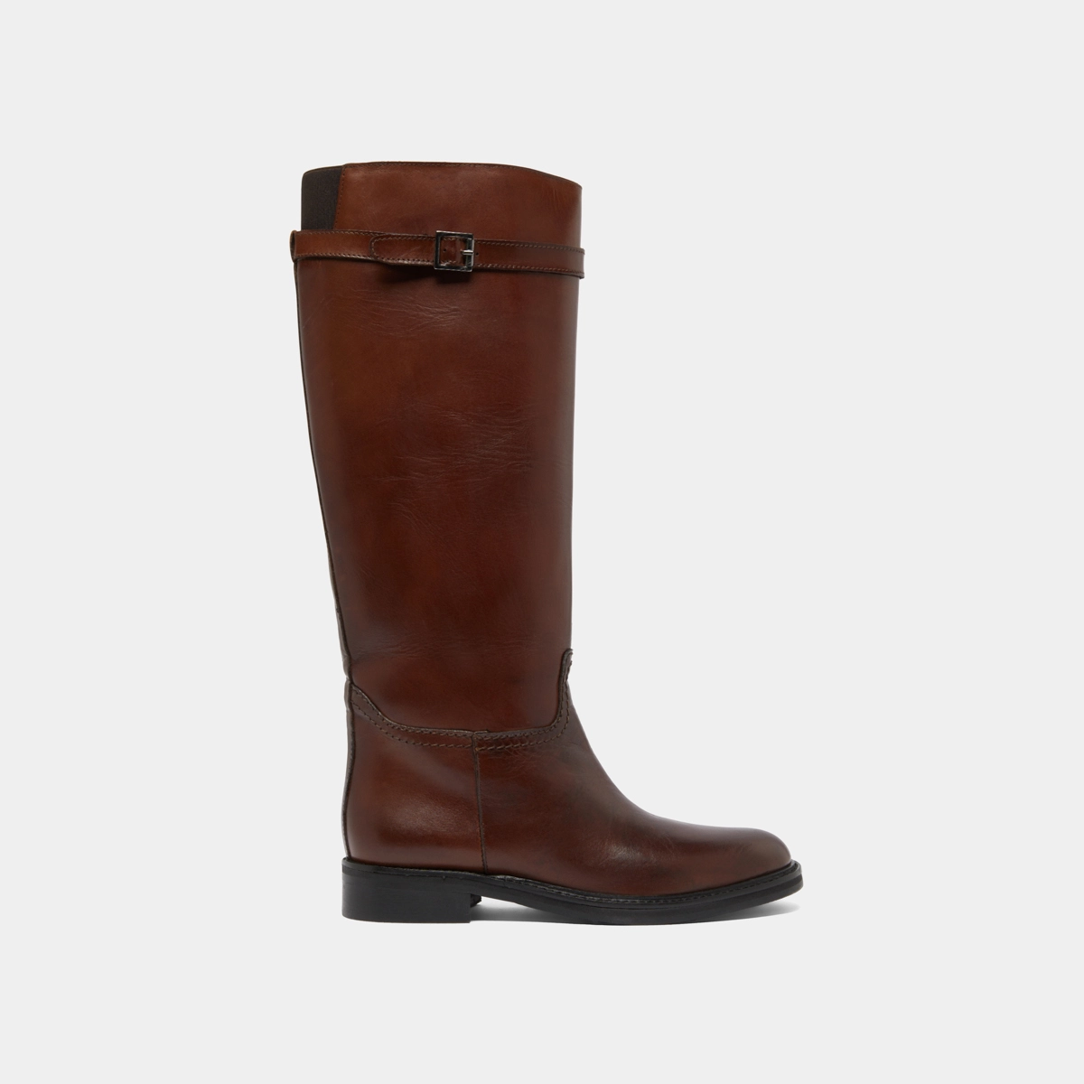 High boots in cognac patinated leather | ROMANE