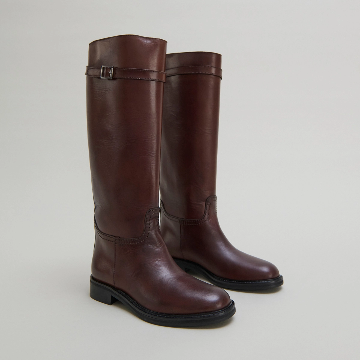 High boots in cognac patinated leather | ROMANE