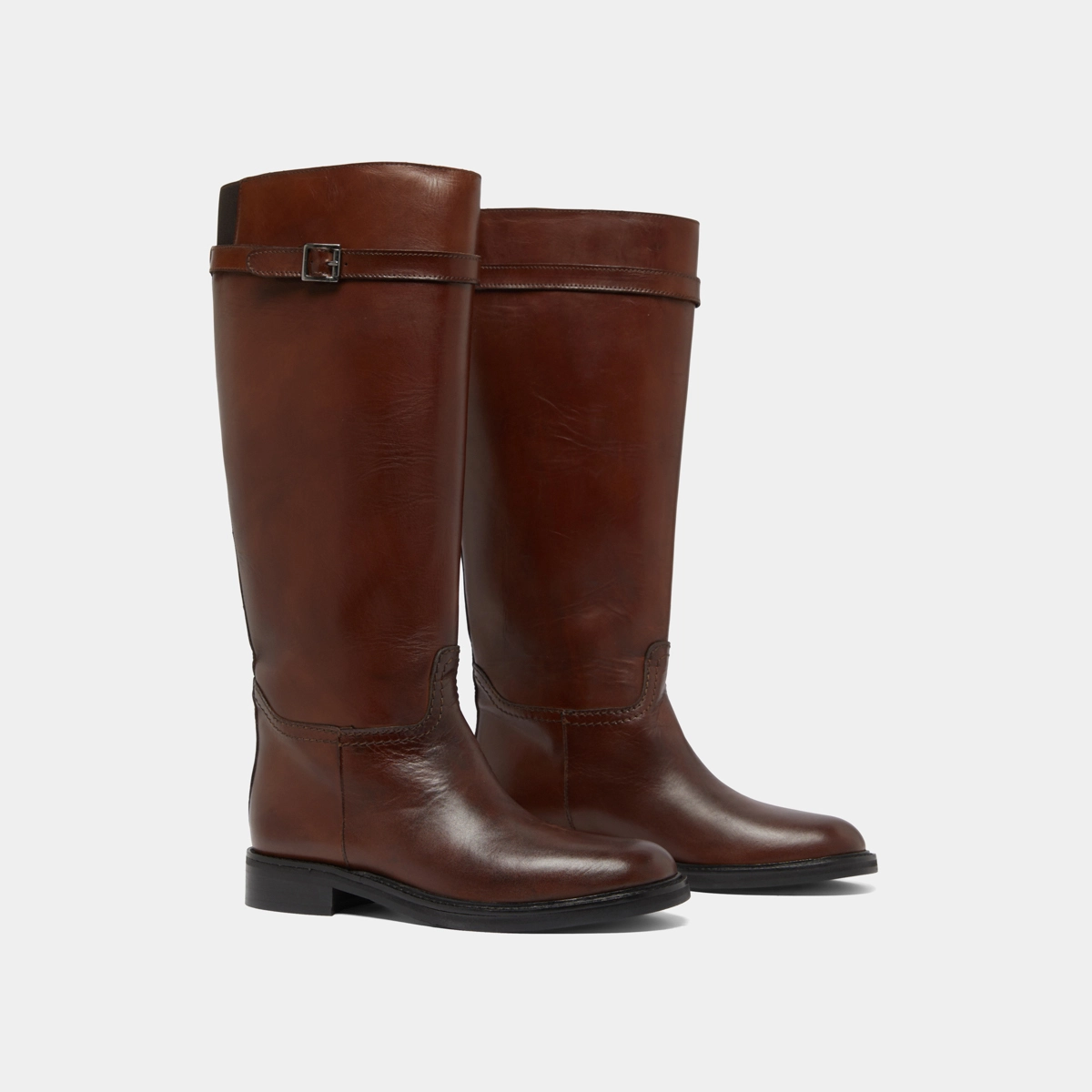 High boots in cognac patinated leather | ROMANE