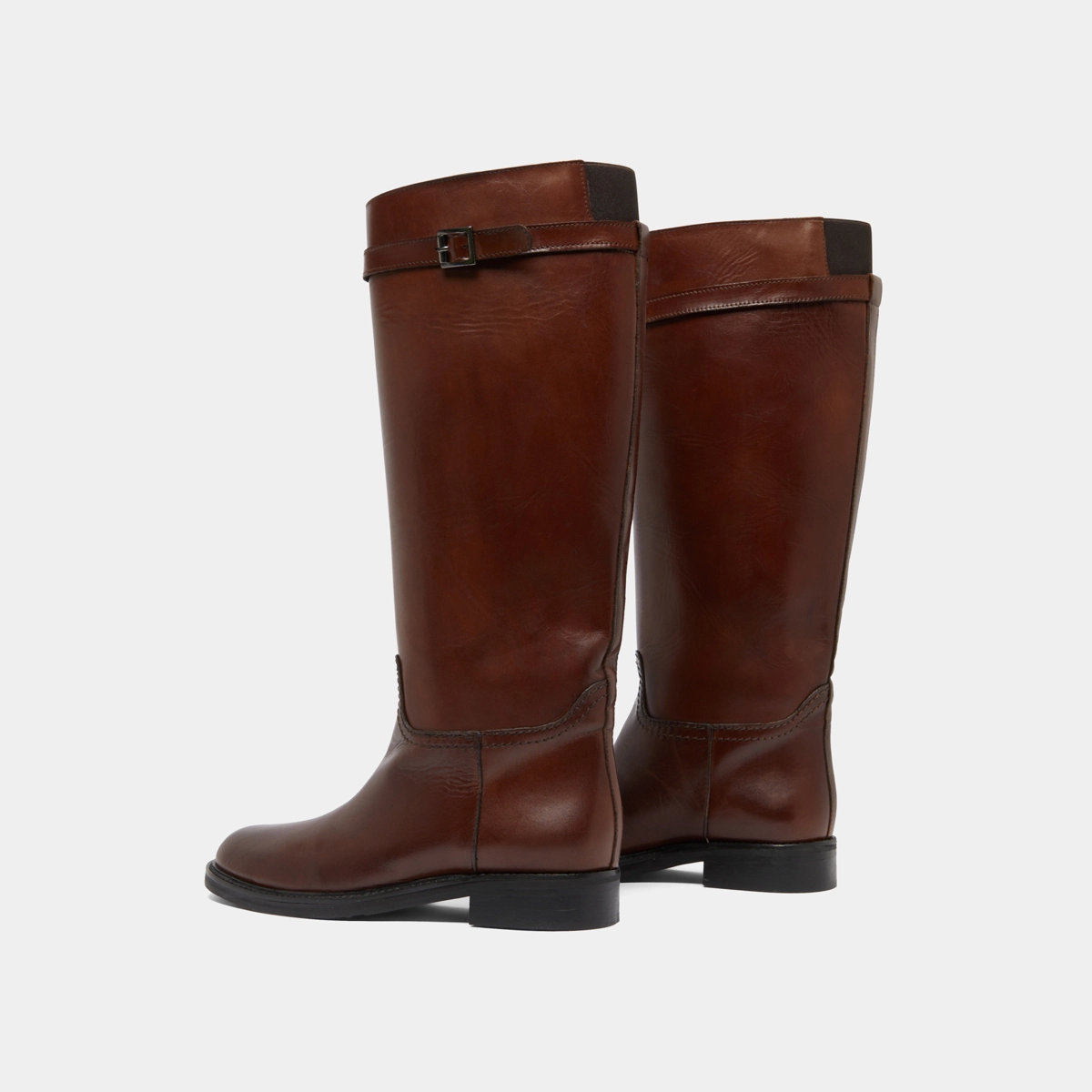High boots in cognac patinated leather | ROMANE