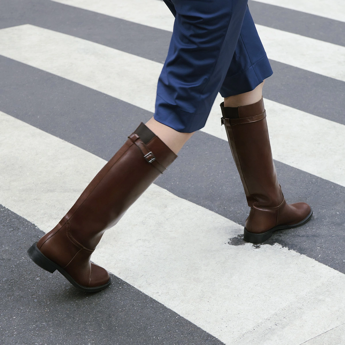 High boots in cognac patinated leather | ROMANE