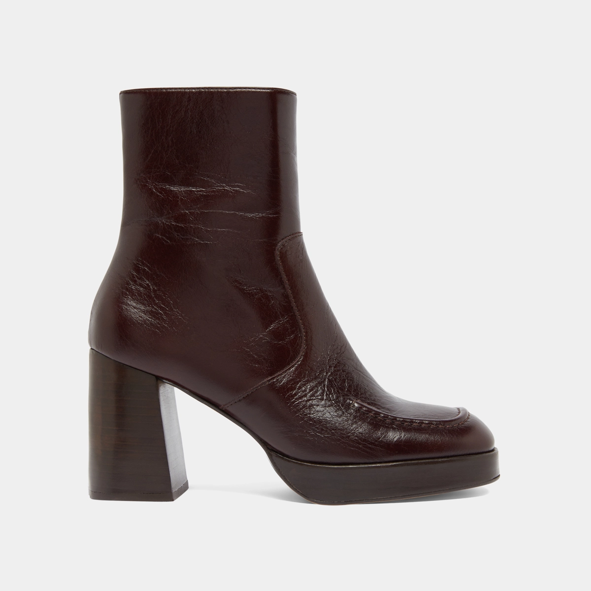 Heeled ankle boots with square toes in chocolate distressed leather | VERONICA