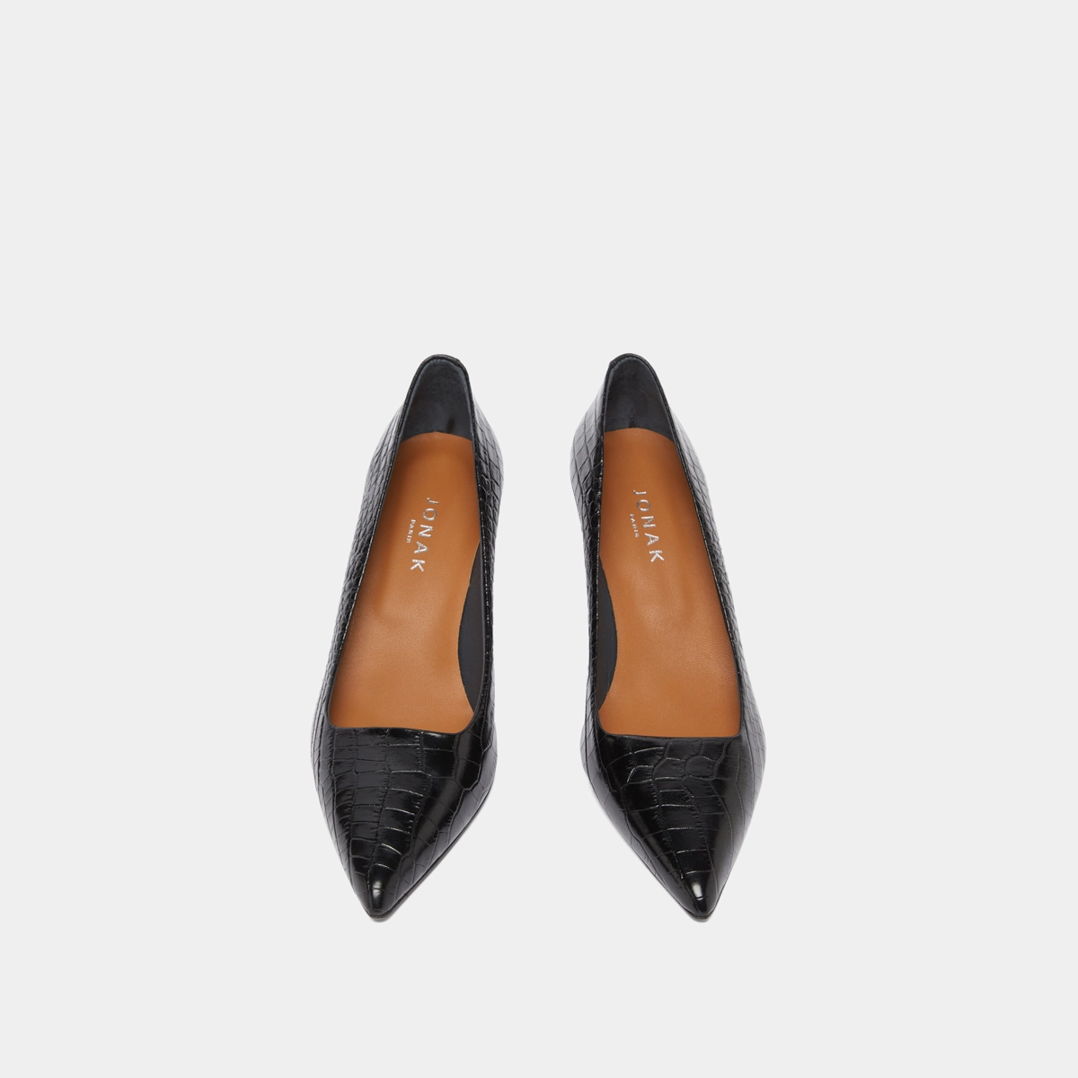 Pumps with pointed toes in black reptile leather | DUNDEE