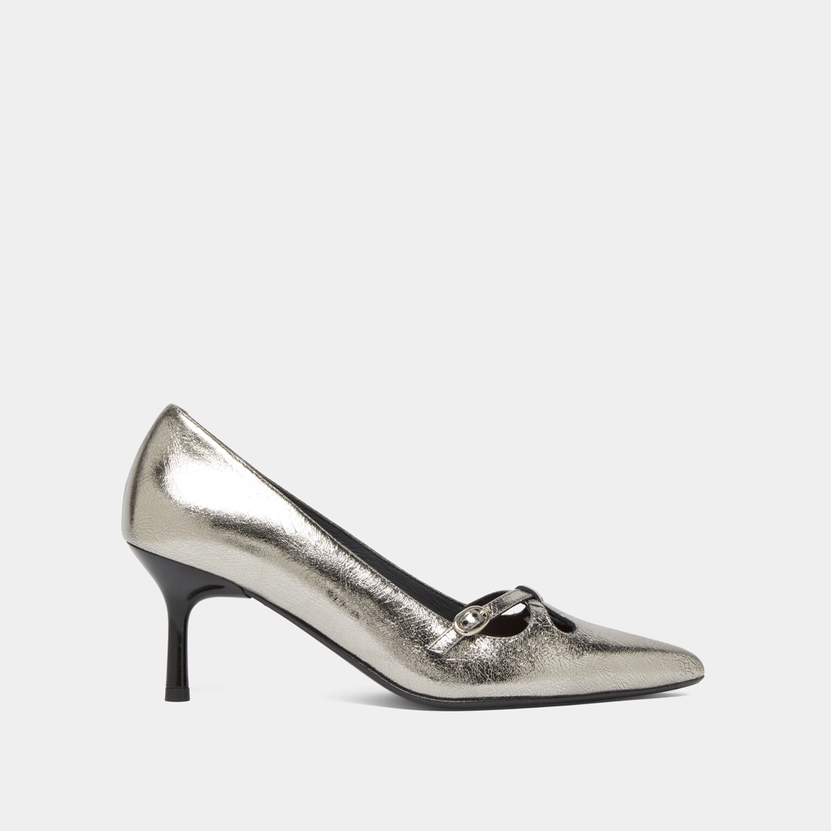 Cross-strap pumps in dark metallic leather | DOUCHKA