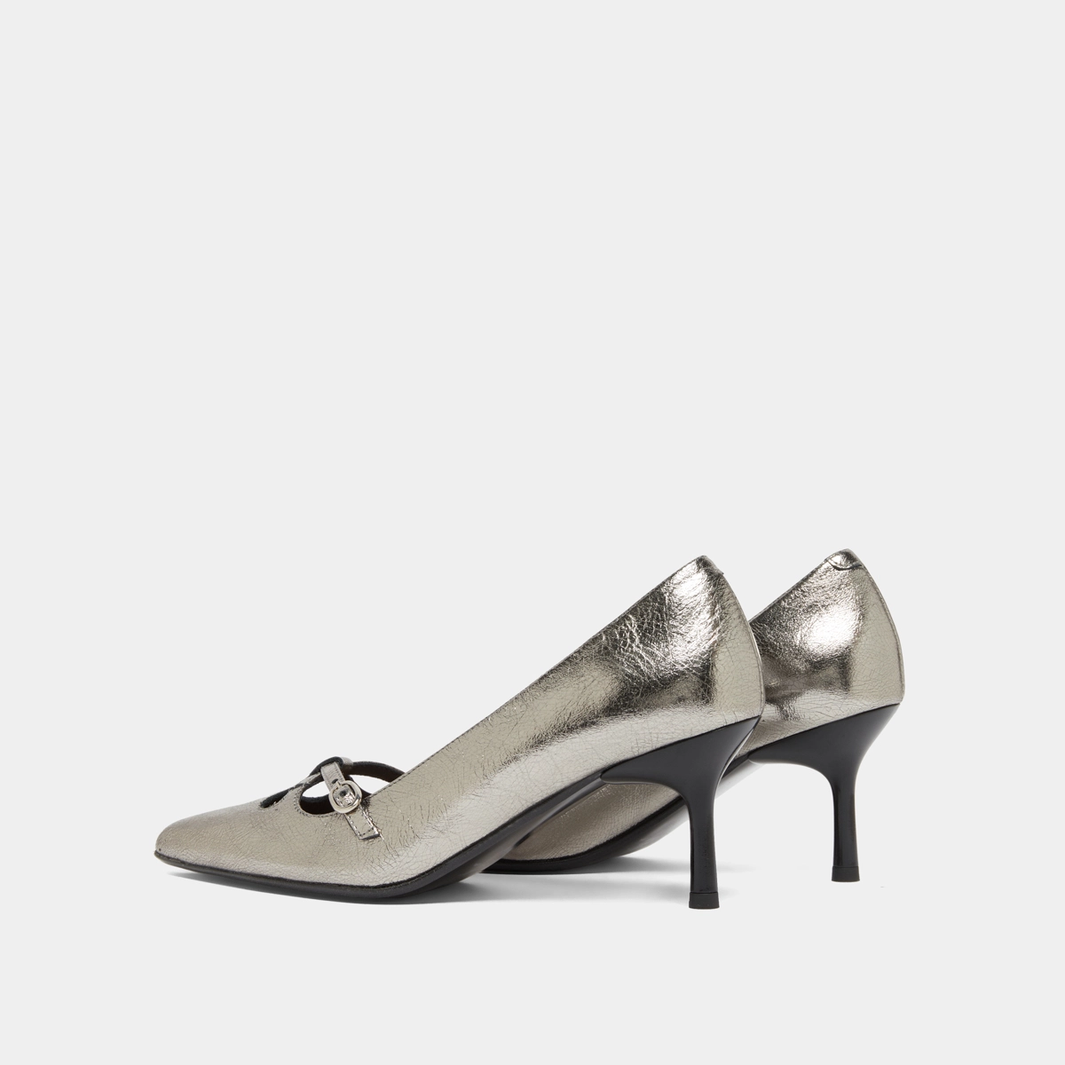 Cross-strap pumps in dark metallic leather | DOUCHKA