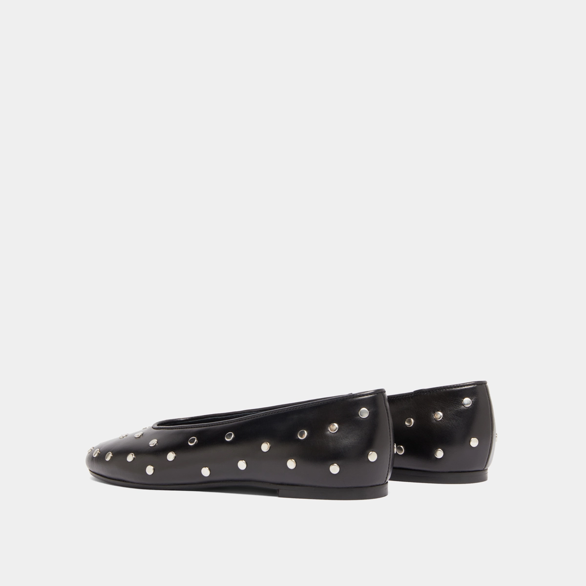 Ballet flats with silver details in black leather | DANIA