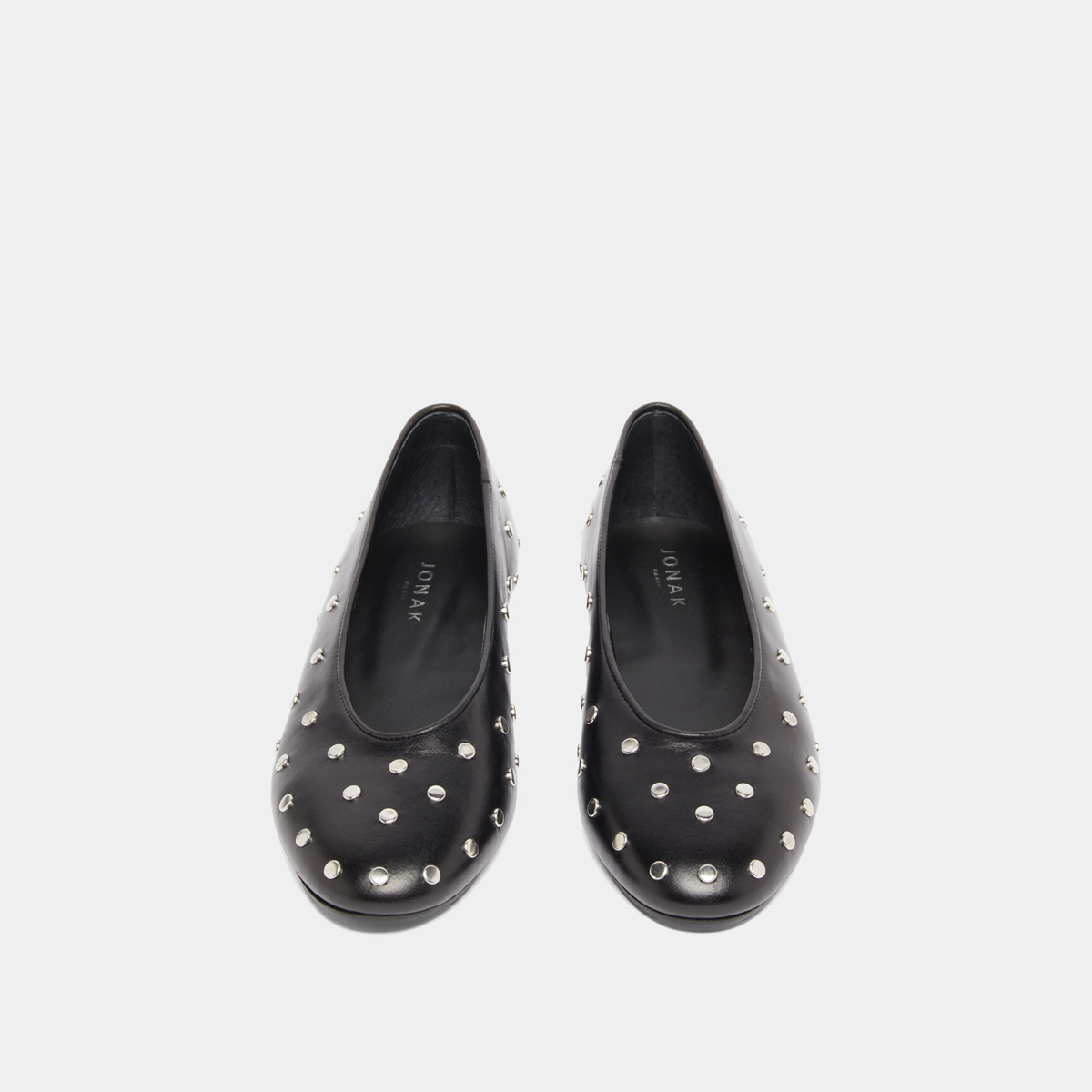 Ballet flats with silver details in black leather | DANIA