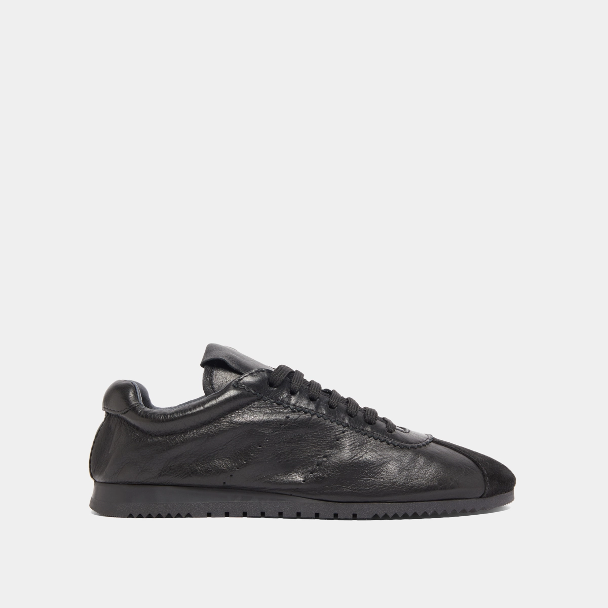 Lace-up sneakers in black suede and black leather | DABON