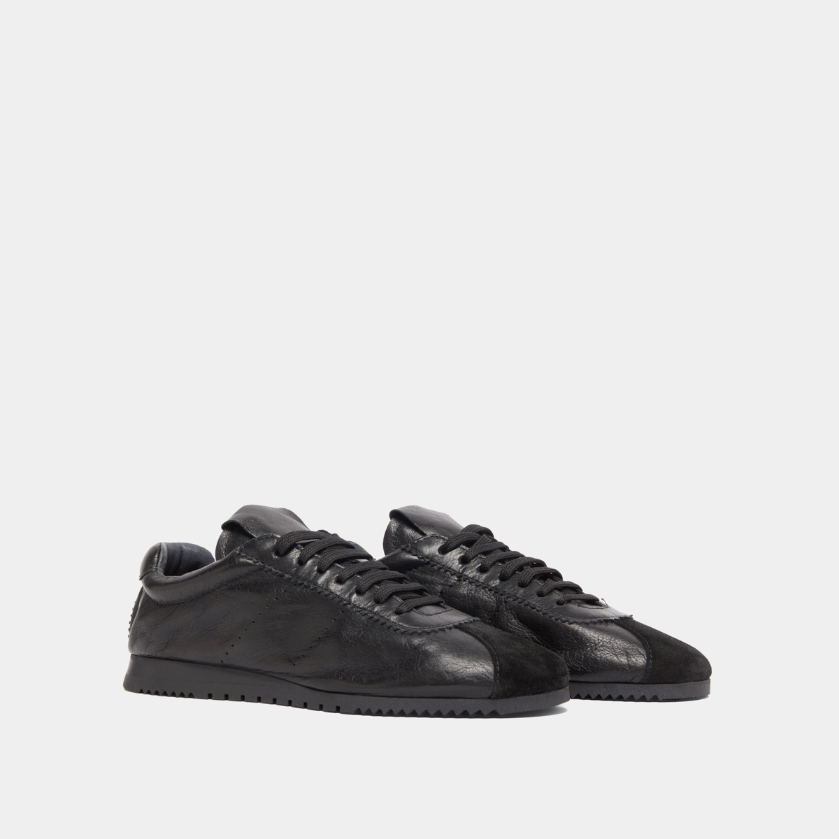 Lace-up sneakers in black suede and black leather | DABON