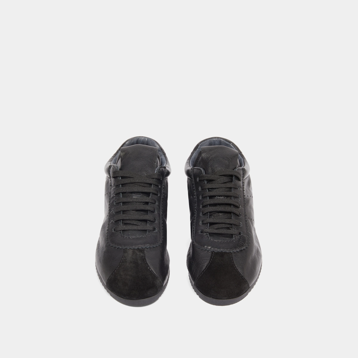 Lace-up sneakers in black suede and black leather | DABON