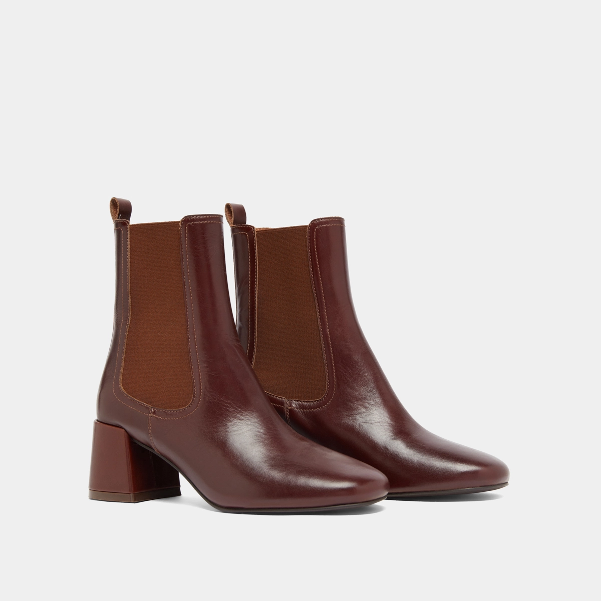 Ankle boots with heels and elastics in brown leather | DENON