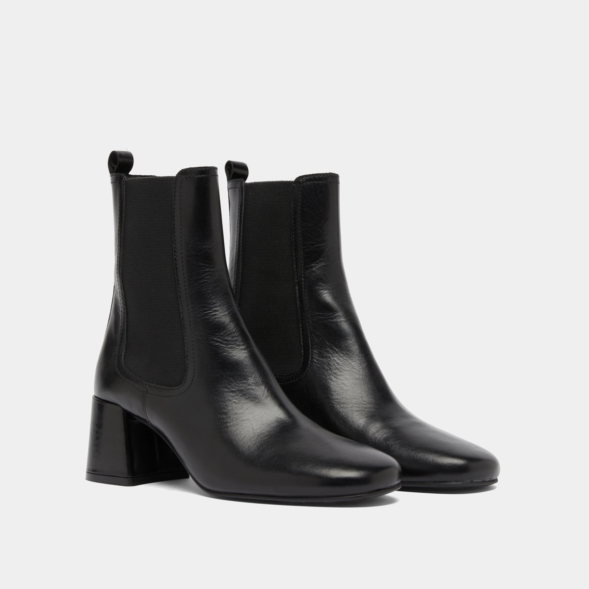 Ankle boots with heels and elastics in black leather | DENON