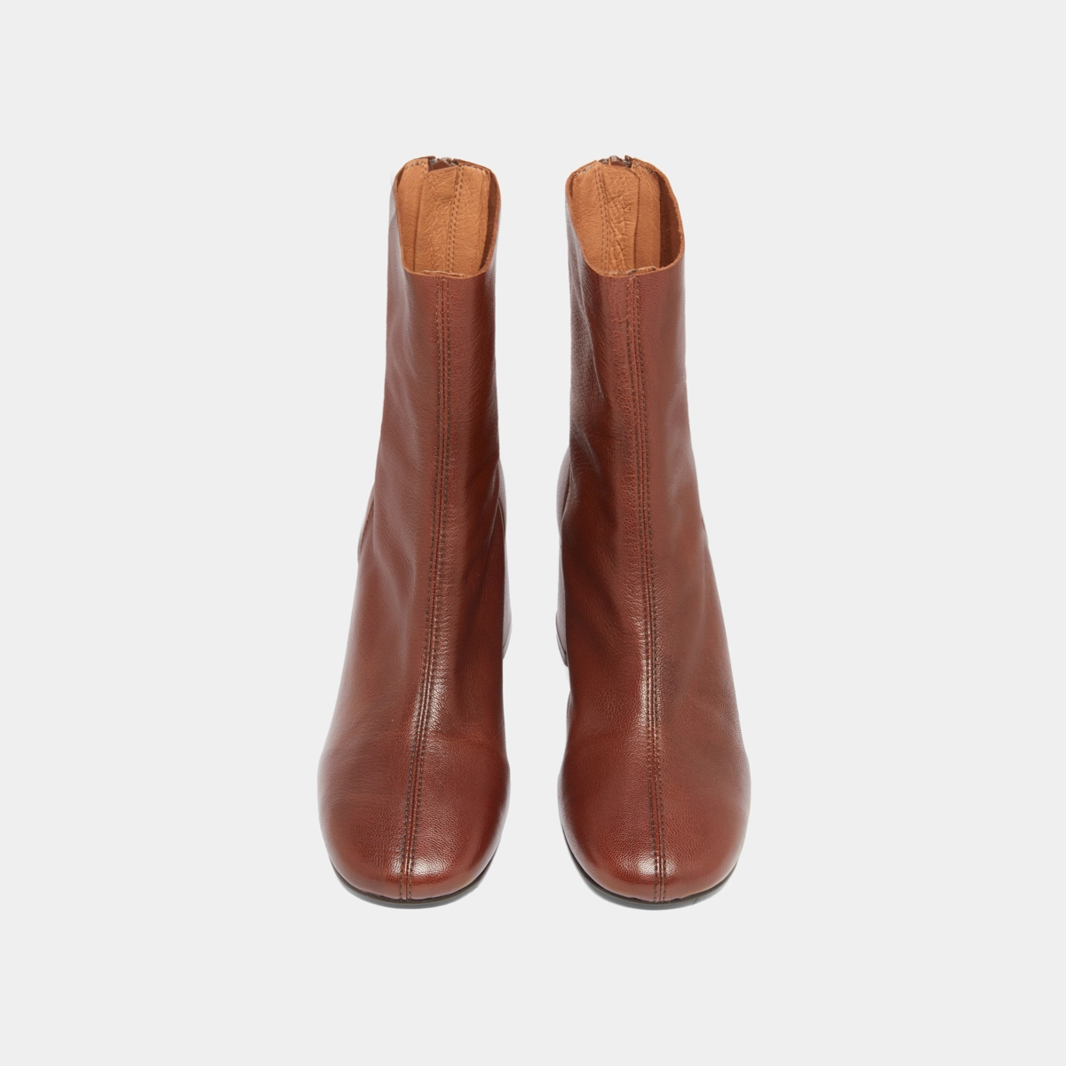 Ankle boots with rear zips in brown grained leather | DENONIE