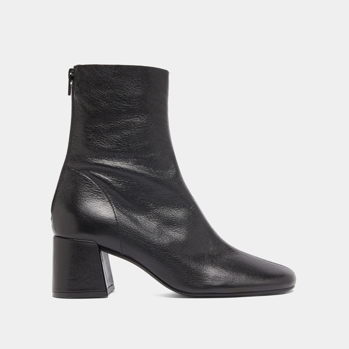 Ankle boots with rear zips in black grained leather | DENONIE