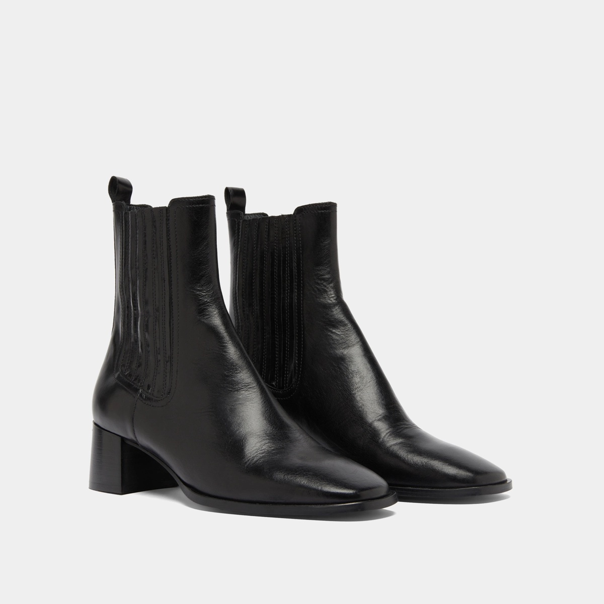 Gathered ankle boots in black leather | DINGO