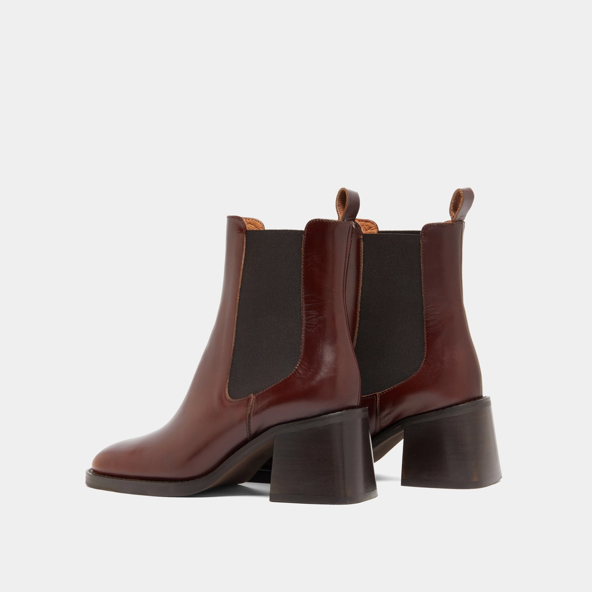 Ankle boots with elastic straps and thick heels in brown patinated leather | DUCK