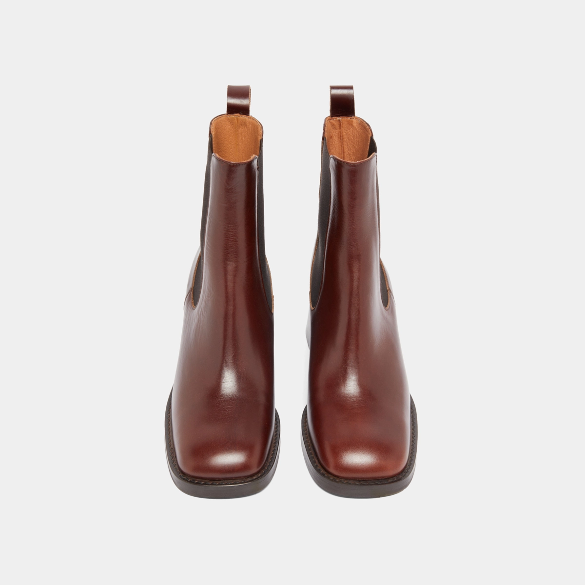 Ankle boots with elastic straps and thick heels in brown patinated leather | DUCK