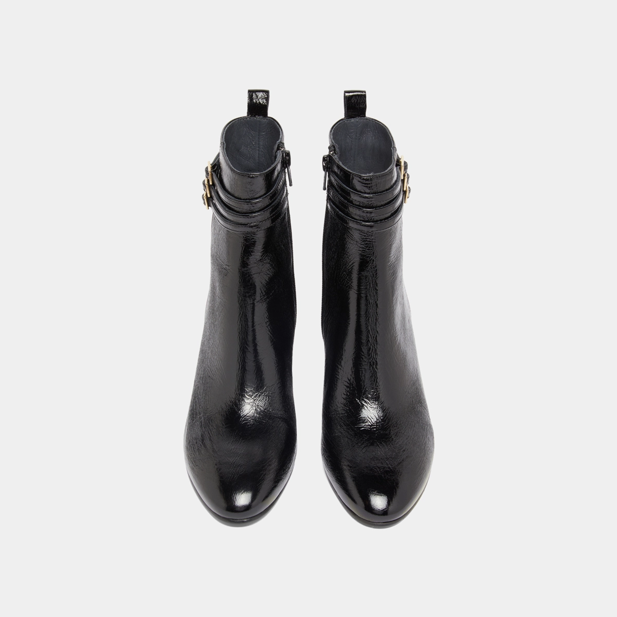 Buckle details ankle boots in black pleated patent | DURANO