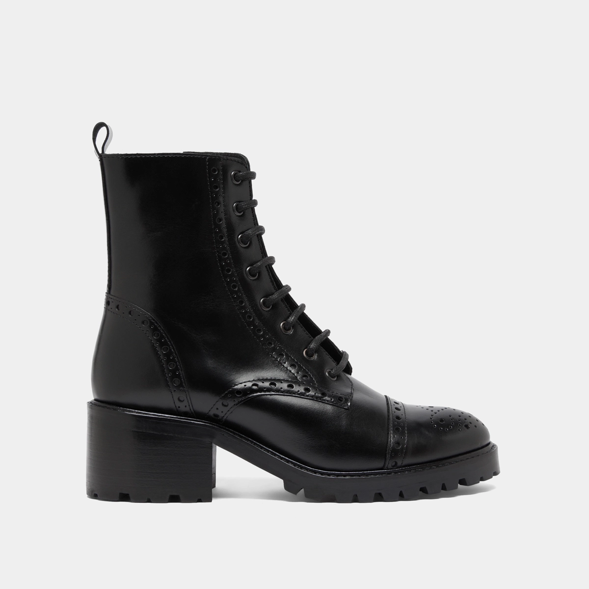 Heeled lowboots with laces in black leather | ANDERS