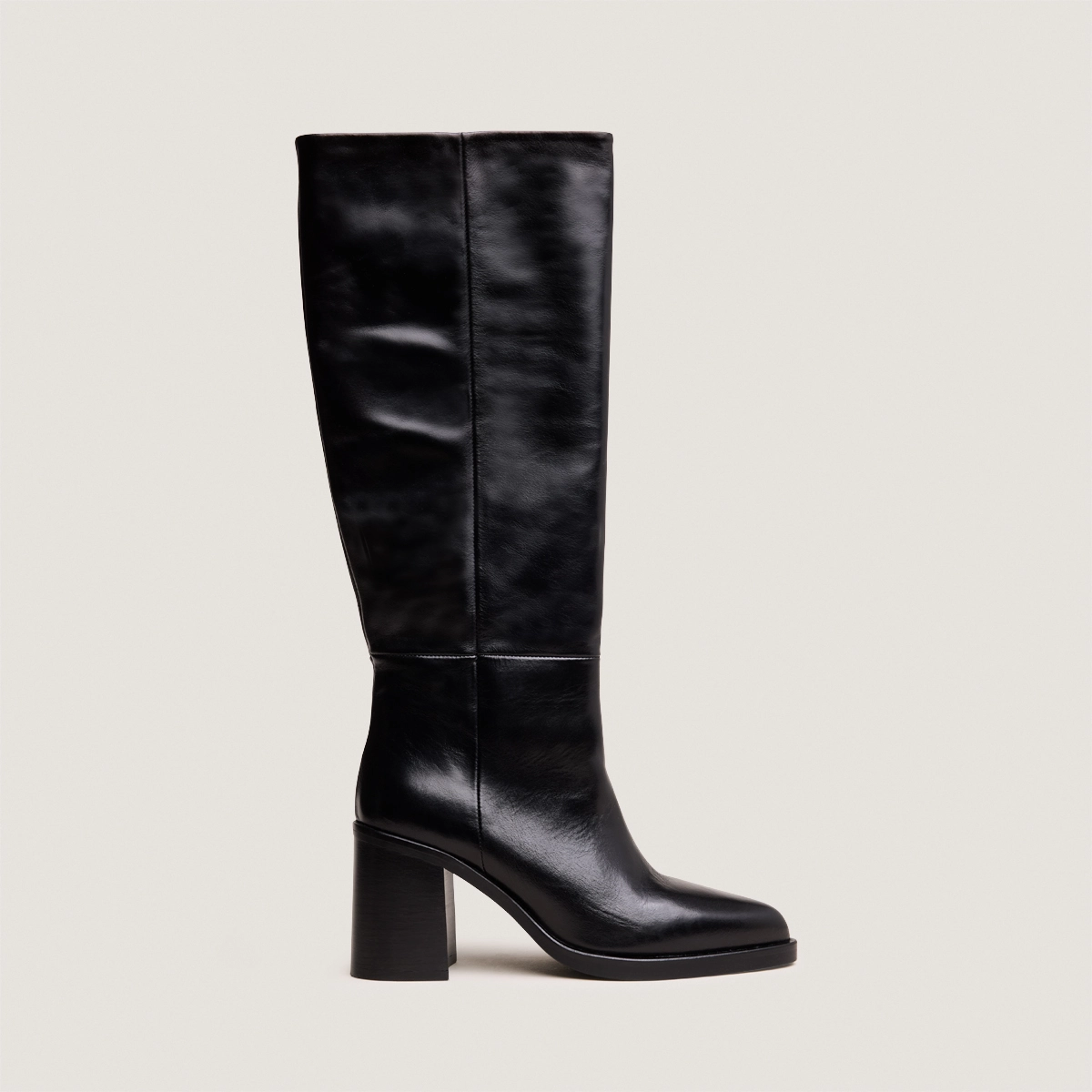 Boots with laminated heels in black leather | DICKINSON
