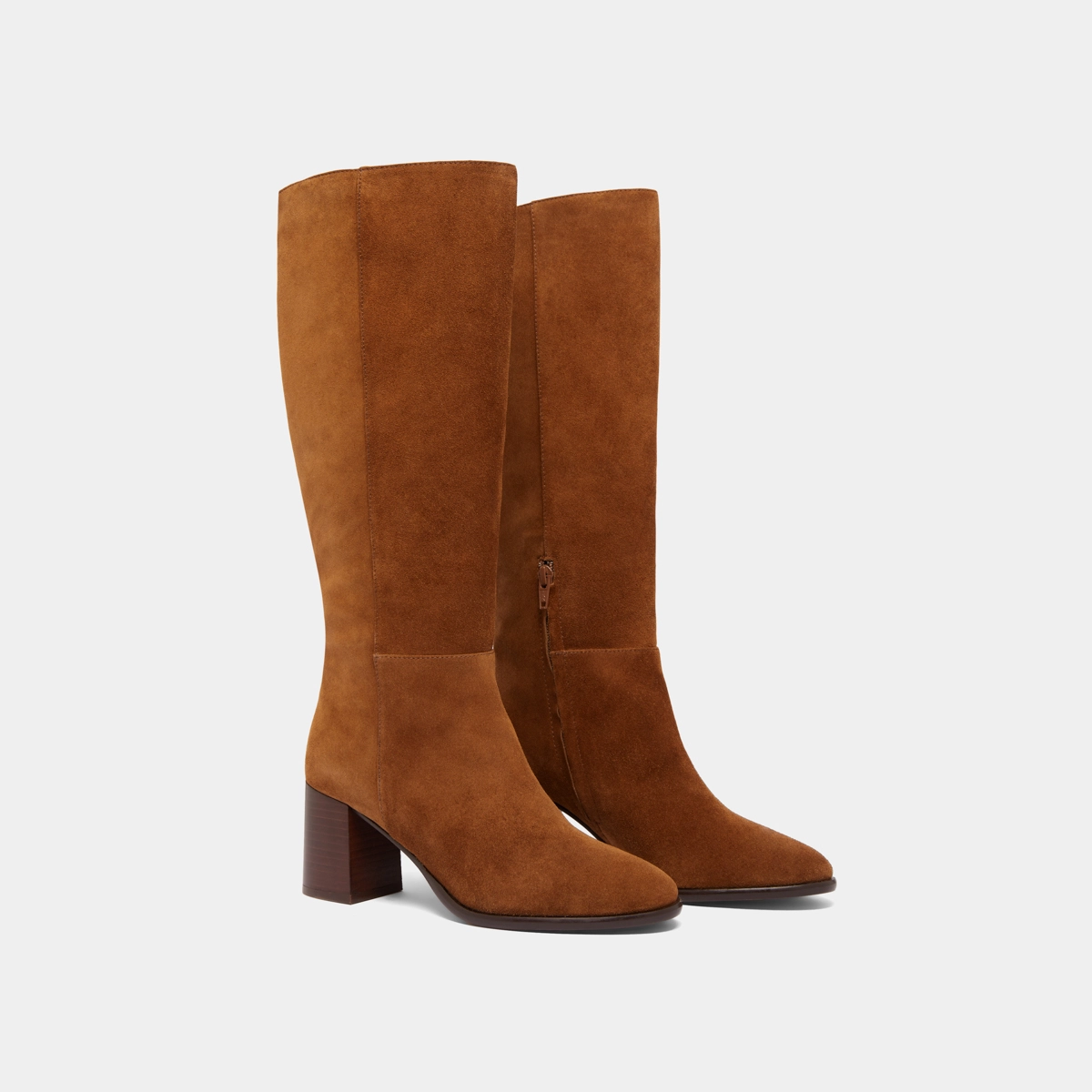Heeled boots with rounded toes in cognac suede | DILIA