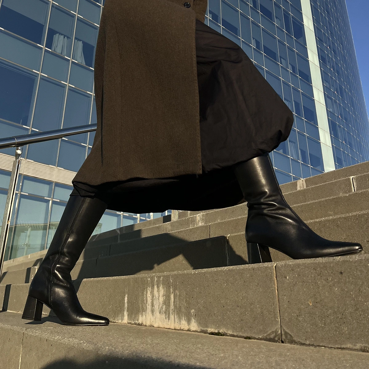 Heeled boots with pointed toes in black leather | DIONY