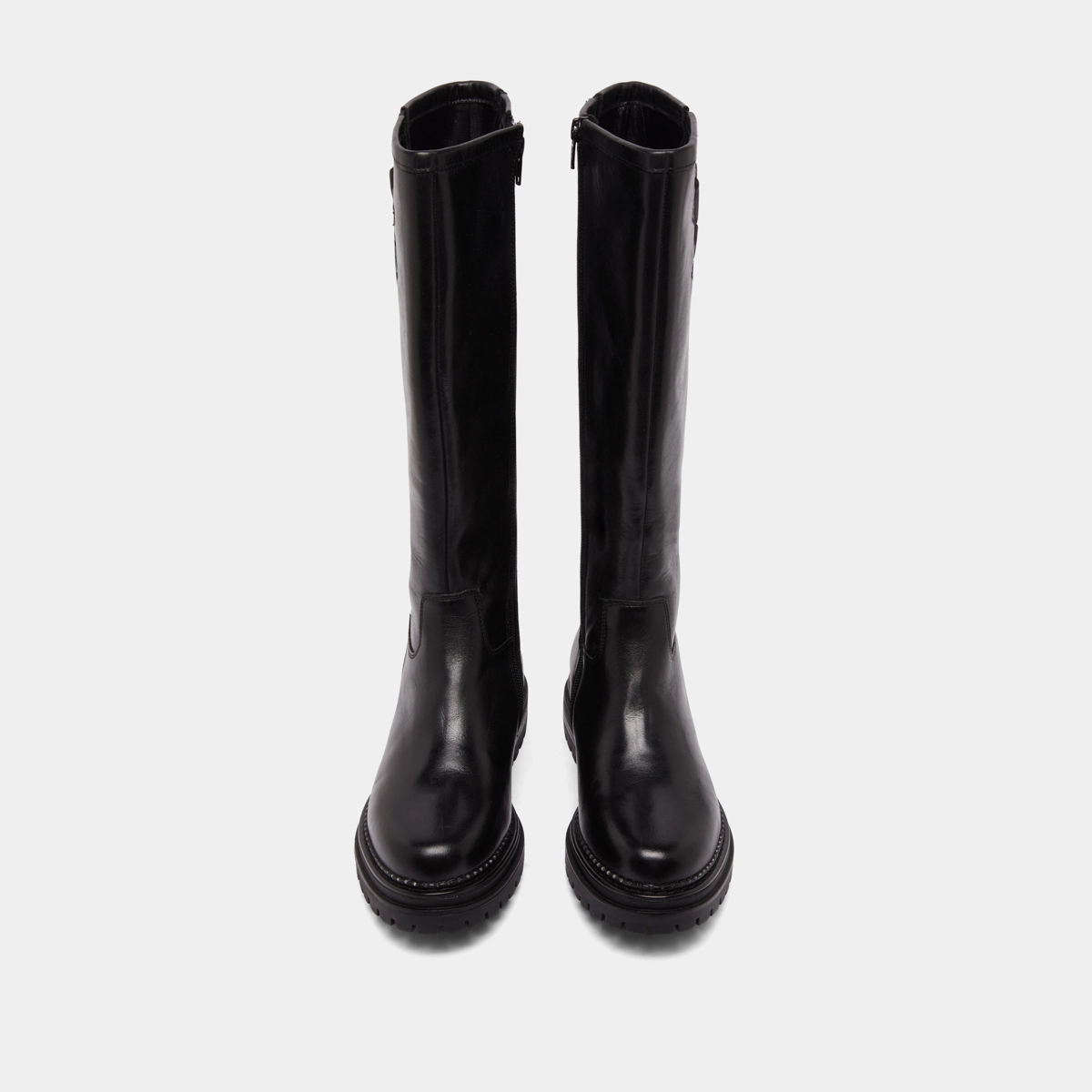 High boots with notched soles and buckles in black leather | ADALIA