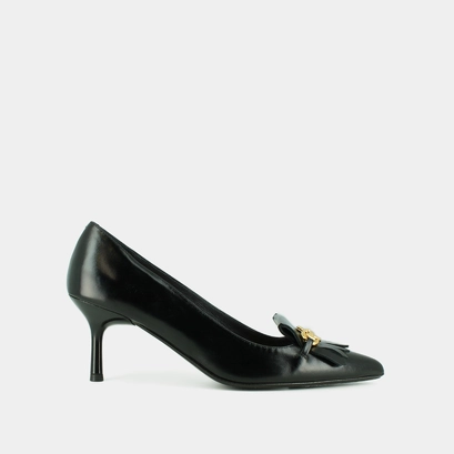 Pumps with gold bits in black leather | delba
