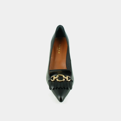 Pumps with gold bits in black leather | delba